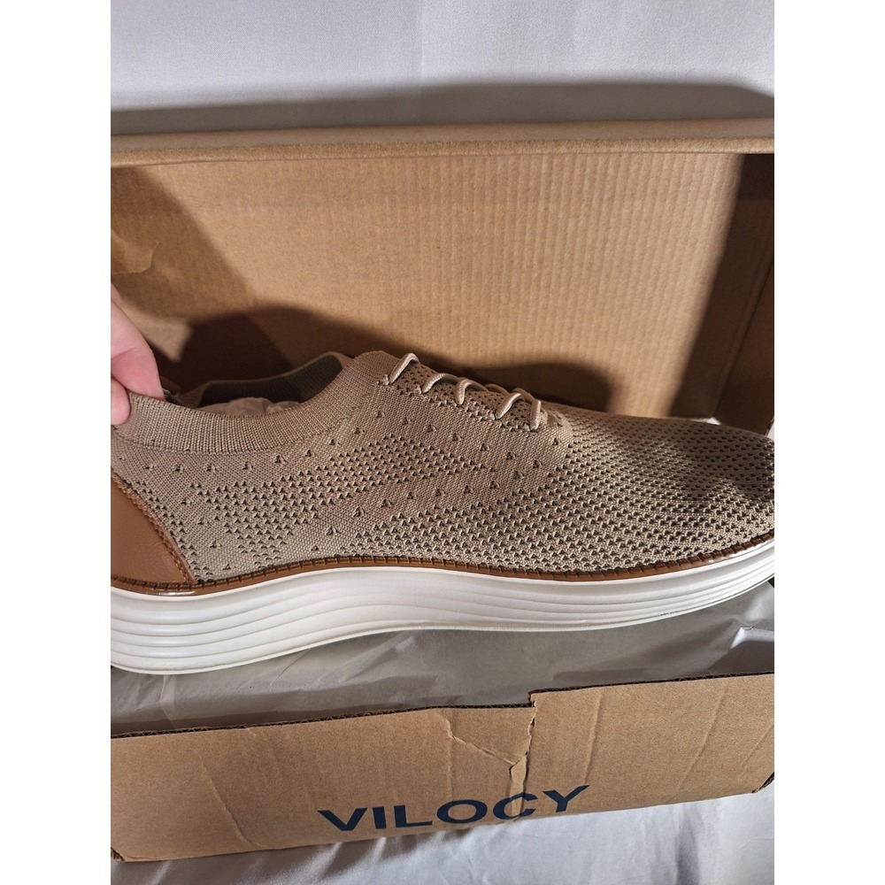 VILOCY Mens Casual Dress Sneakers Oxfords Khaki V2201 Knit Mesh Shoes EU 43 NEW